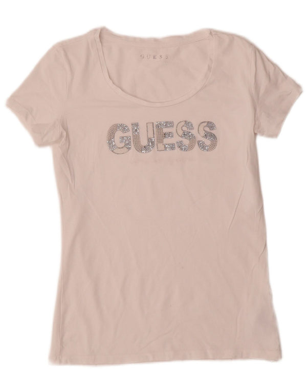 Guess Camiseta gráfica para mujer Top UK 8 Small White Cotton