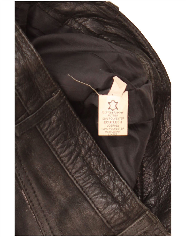Pantalones de cuero delgados vintage para mujer W28 L32 cuero negro