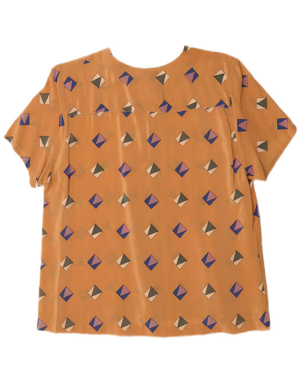 Vintage mujer camisa de manga corta blusa Reino Unido 16 grande marrón geométrico