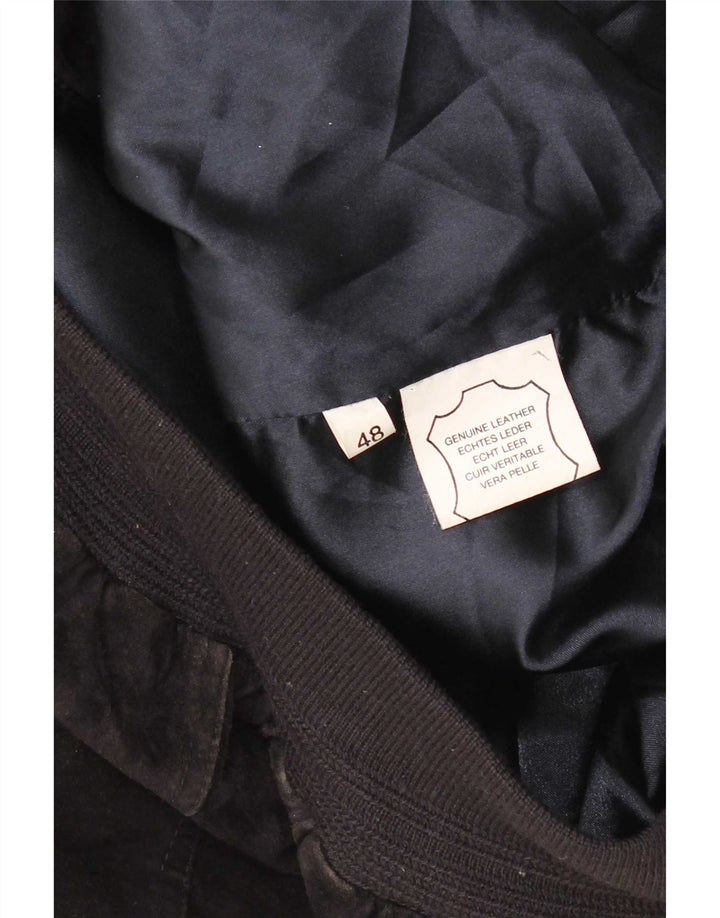 Vintage hombres ante bomber chaqueta IT 48 cuero negro medio
