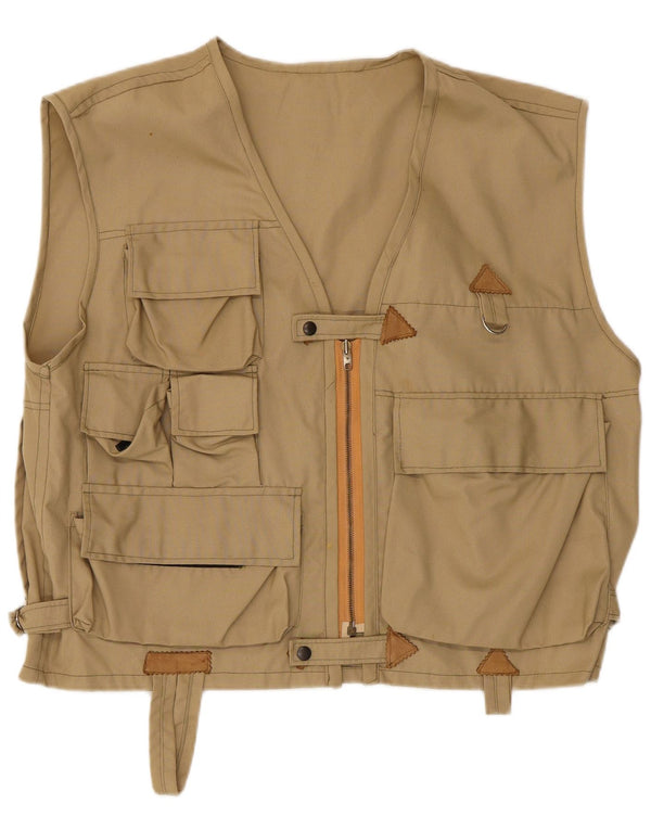 Vintage hombres utilidad Gilet Reino Unido 40 grande beige