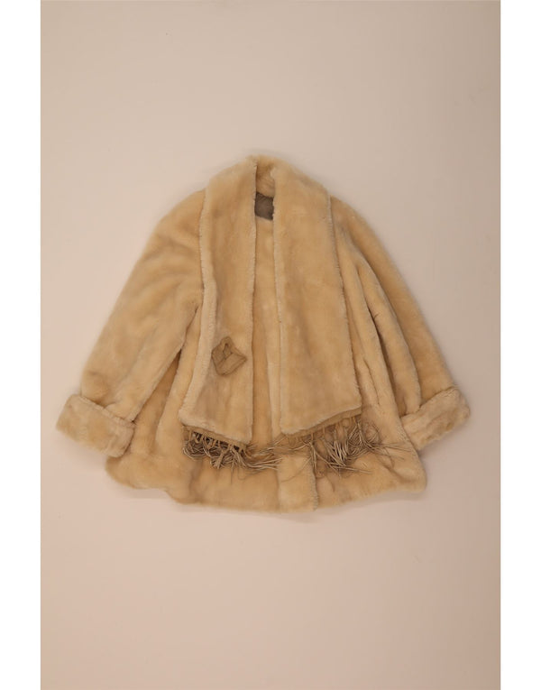 Vintage mujer piel sintética abrigo de gran tamaño IT 42 Acetato beige medio