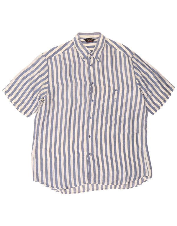 PAUL & SHARK Camisa de Manga Corta Yachting para Hombre XL Seda de Rayas Azules