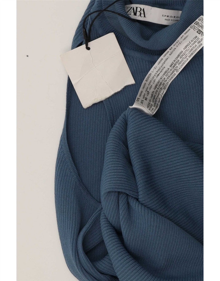 Zara Mujer Top De Un Hombro UK 42 Viscosa Azul Medio