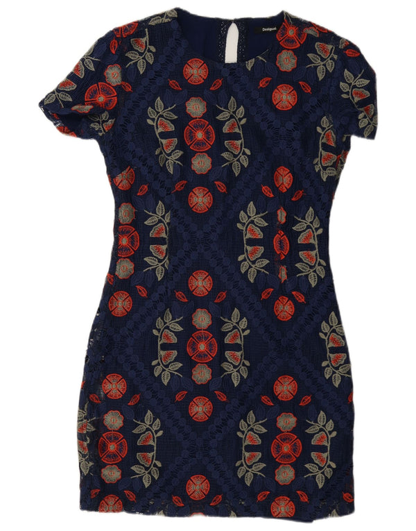 Vestido ajustado de encaje Desigual para mujer EU 38 Poliéster floral azul marino mediano