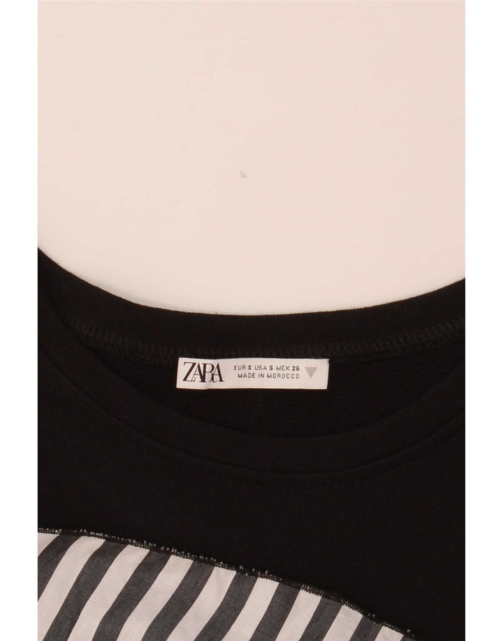 Zara Mujer Blusa Top UK 10 Small Negro Rayas