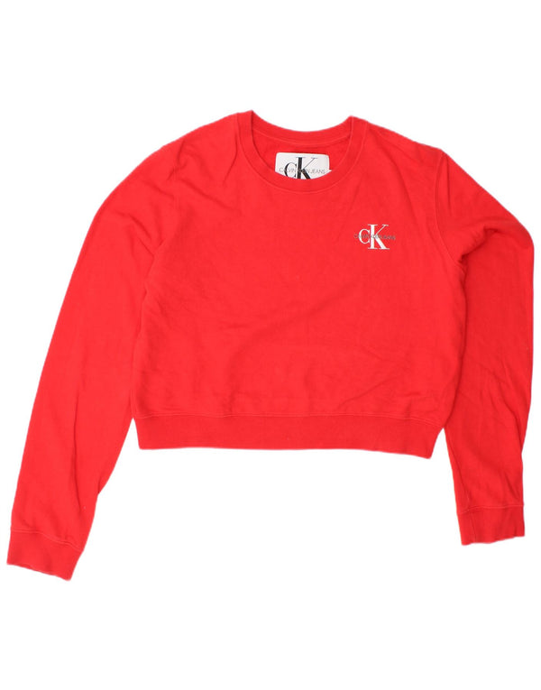 CALVIN KLEIN JEANS Sudadera corta para mujer Jersey UK 46 Grande Algodón rojo