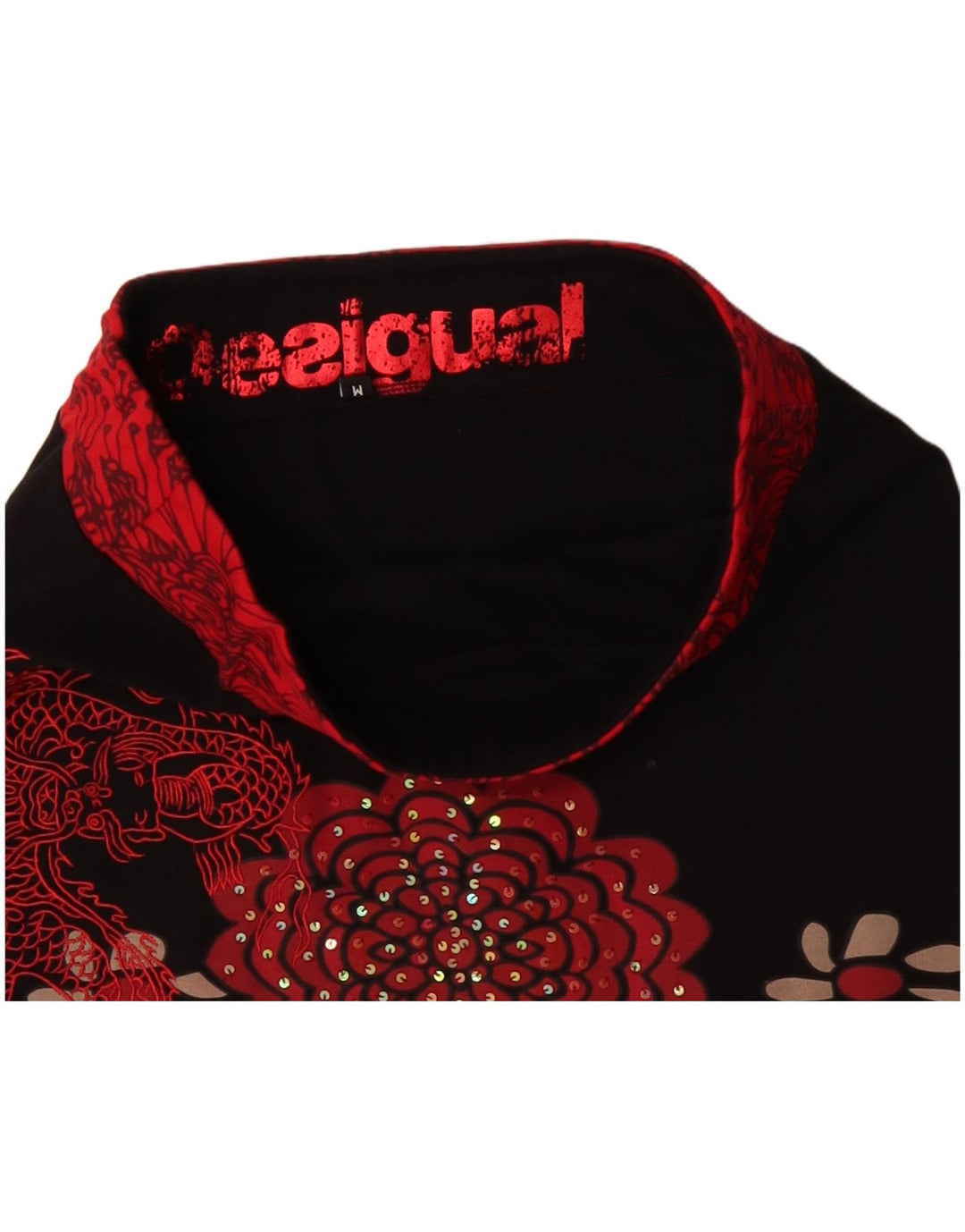 DESIGUAL Mujer Falda Acampanada Mediana W30 Algodón Floral Negro