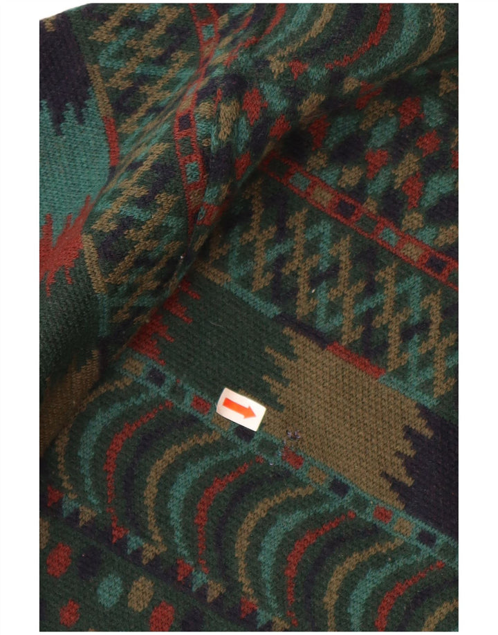 VINTAGE Jersey de cuello redondo para hombre IT 54 XL Lana verde Fair Isle