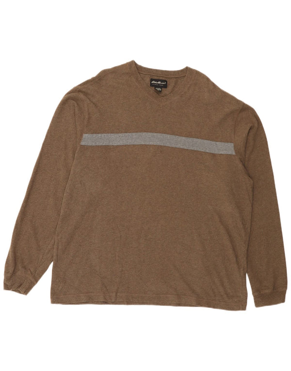 EDDIE BAUER Top alto para hombre Manga larga XL Algodón color block marrón