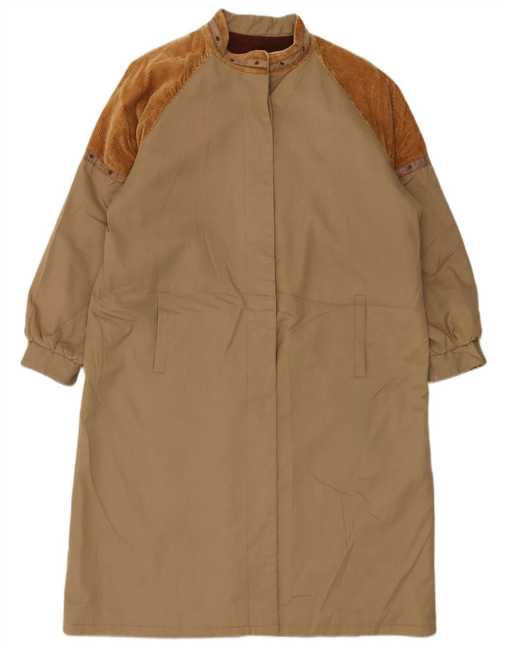 VINTAGE Abrigo cortavientos para mujer Reino Unido 16 Bloque de color marrón grande