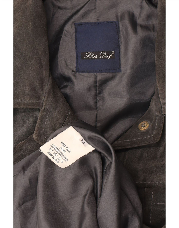 Vintage mujer ante chaqueta Reino Unido 14 cuero gris medio