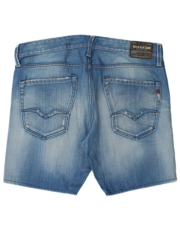 Replay Mens Waitom Denim Shorts W33 Algodón Azul Grande