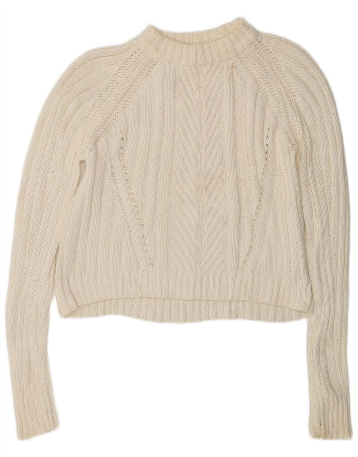 Zara Mujer Crop Oversize Cuello Alto Jersey Jersey UK 10 Small Blanco