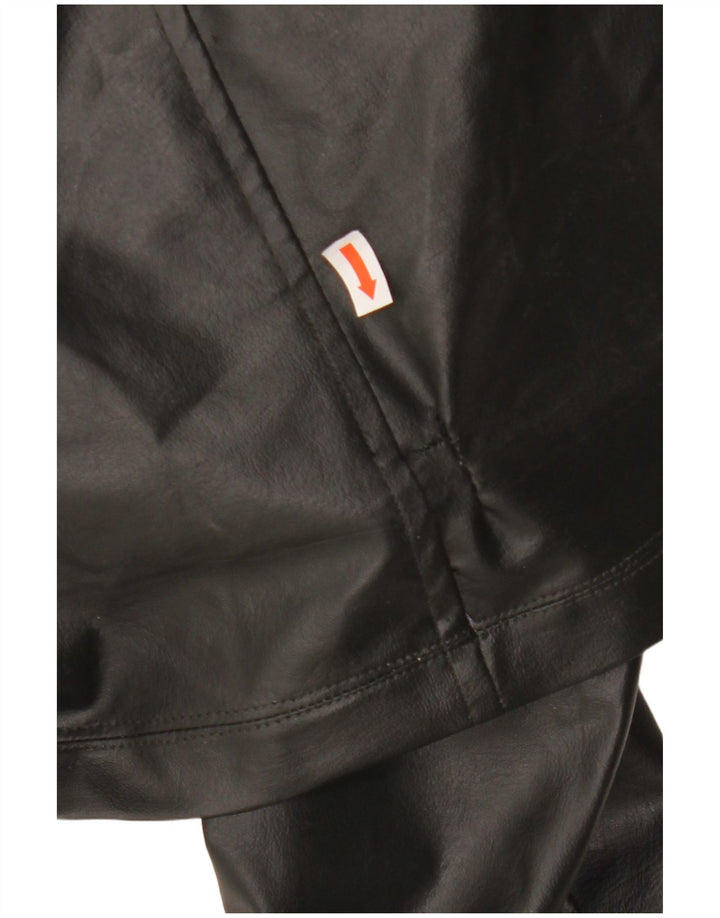 VINTAGE Abrigo de cuero para mujer Reino Unido 12 Bloque de color negro medio