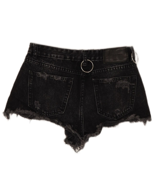 ZARA Mujer Trafaluc Shorts De Mezclilla Desgastados EU 34 2XS W24 Negro