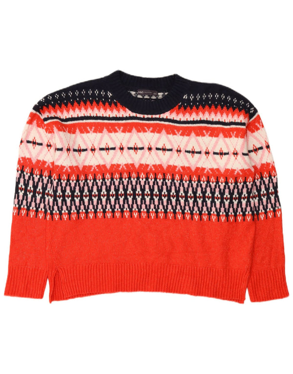 Marks & Spencer suéter de cuello redondo para mujer UK 46 Large Red Fair Isle