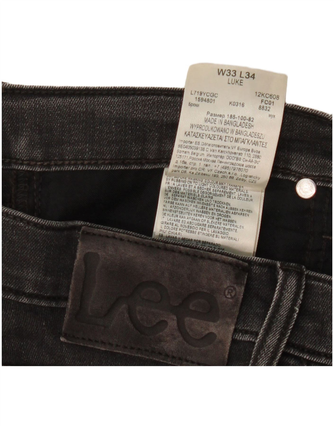 Vaqueros Lee Luke Slim para Hombre W33 L27 Algodón Negro