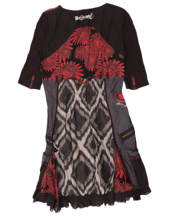 Desigual Vestido Imperio Mujer EU 42 Grande Negro Patchwork Algodón