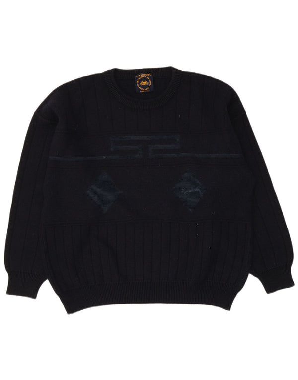 Il Granchio - Jersey de cuello redondo para hombre, talla grande, azul marino, rombos/diamante