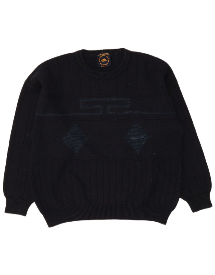 Il Granchio - Jersey de cuello redondo para hombre, talla grande, azul marino, rombos/diamante