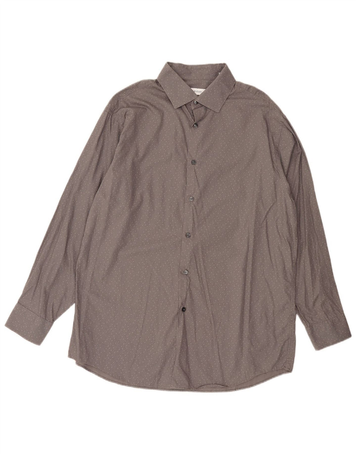 Calvin Klein Camisa de corte regular para hombre Talla 16 1/2 Grande Algodón manchado gris