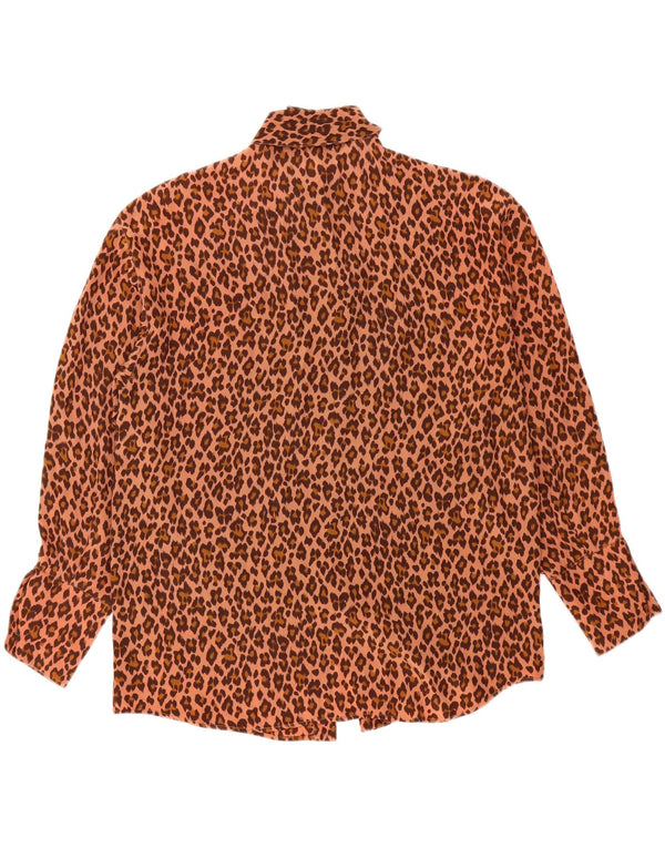 VINTAGE Blusa camisa mujer Reino Unido 20 2XL Marrón Animal Print Seda