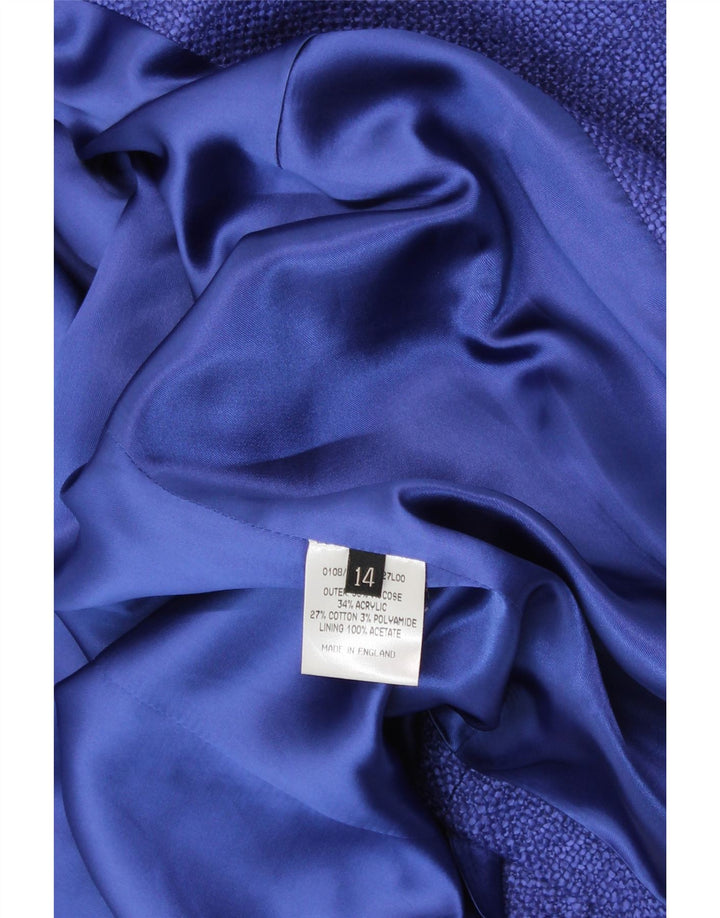 VINTAGE Womens 3/4 Sleeve 3 Button Blazer Jacket UK 14 Large  Blue Acrylic
