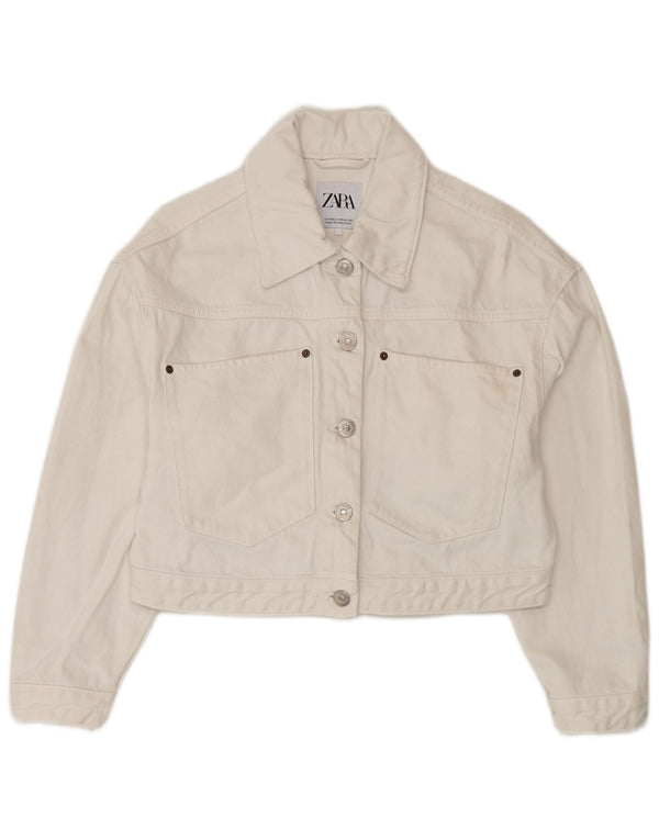Zara Mujer Crop Chaqueta Vaquera Extragrande UK 6 XS Algodón Blanco