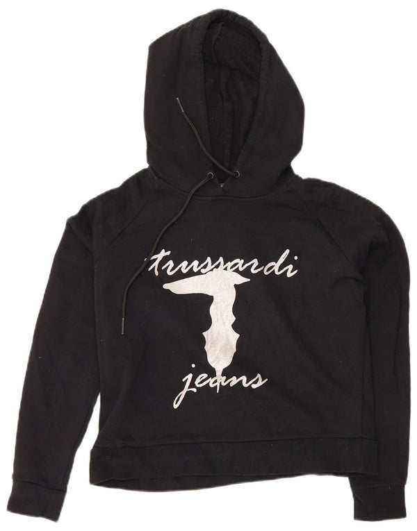 Trussardi Jeans Mujer Oversize Crop Graphic Sudadera con Capucha Jersey UK 6 XS Negro