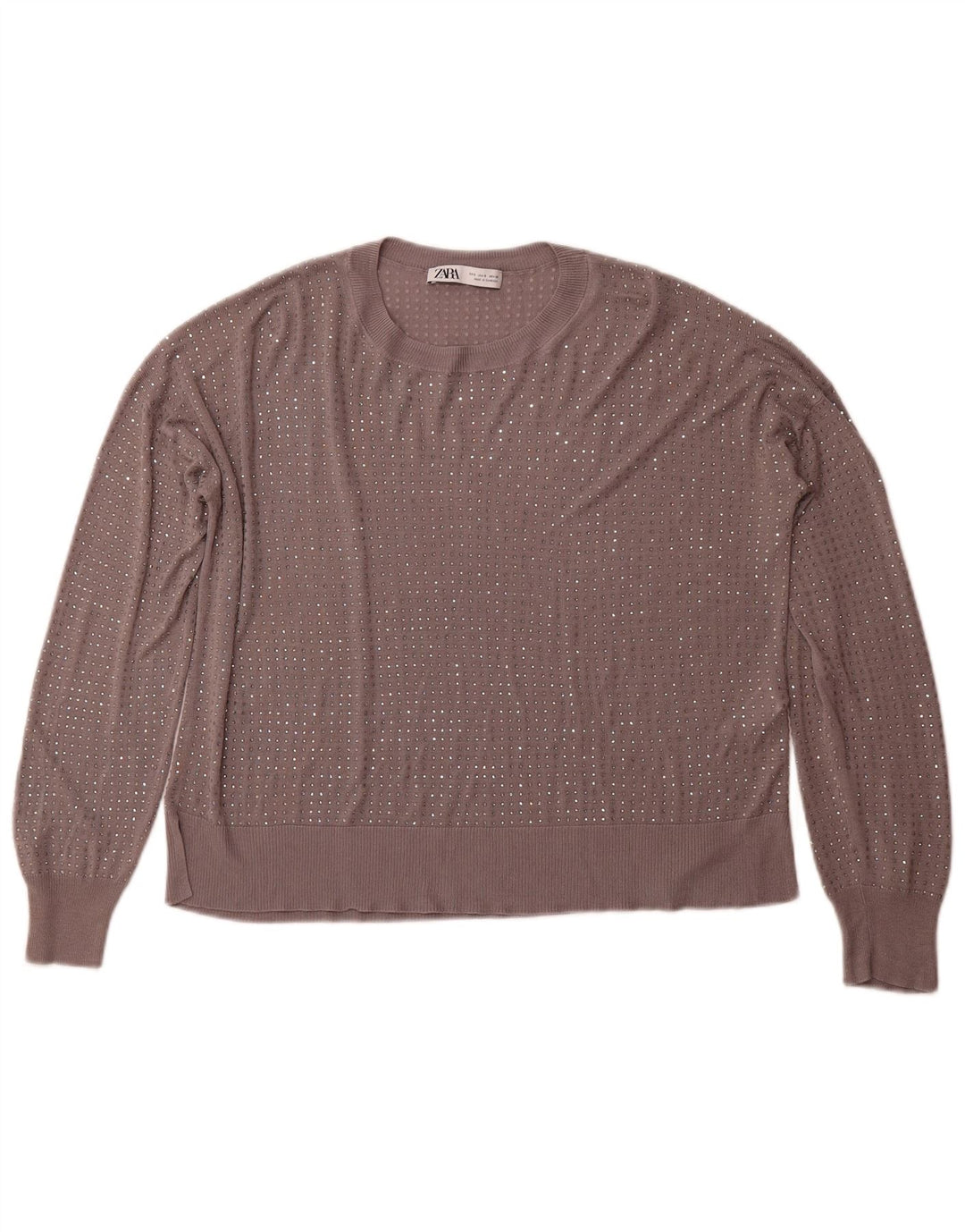 ZARA Womens Oversized Crew Neck Jumper Sweater UK 10 Small Grey Viscose