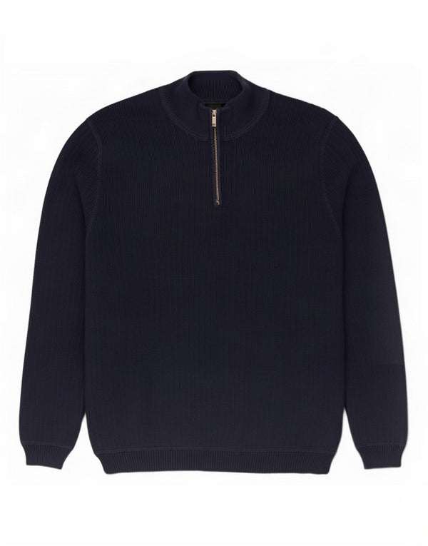 Eddie Bauer - Jersey para hombre con cuello y cremallera, talla 2XL, algodón azul marino