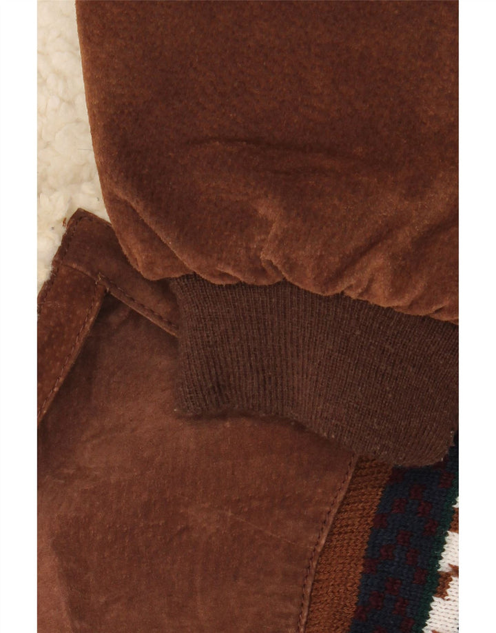 Vintage hombres Sherpa chaqueta suelta ajuste Reino Unido 44 2XL marrón cuero geométrico