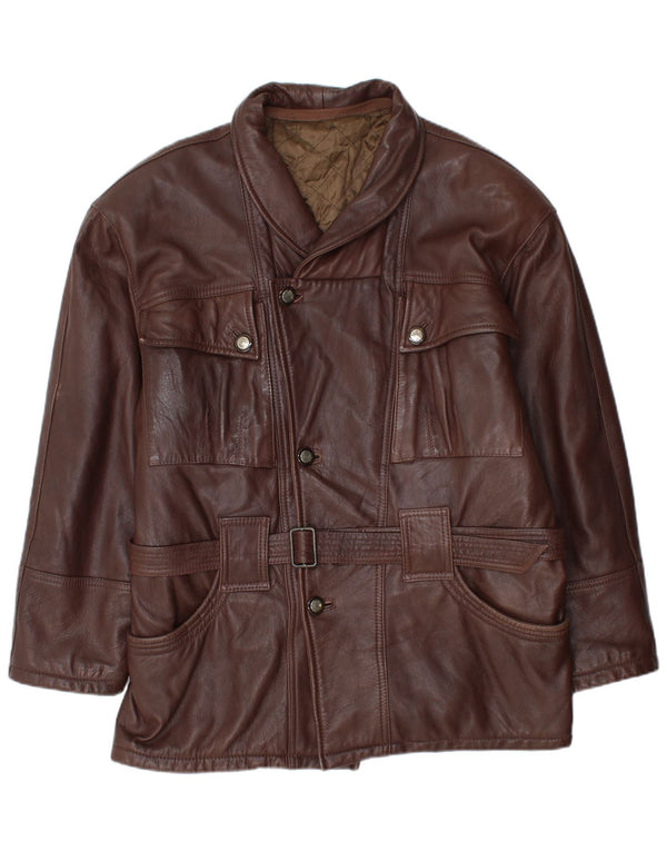 Vintage hombres cinturón chaqueta de cuero EU 50 cuero marrón grande