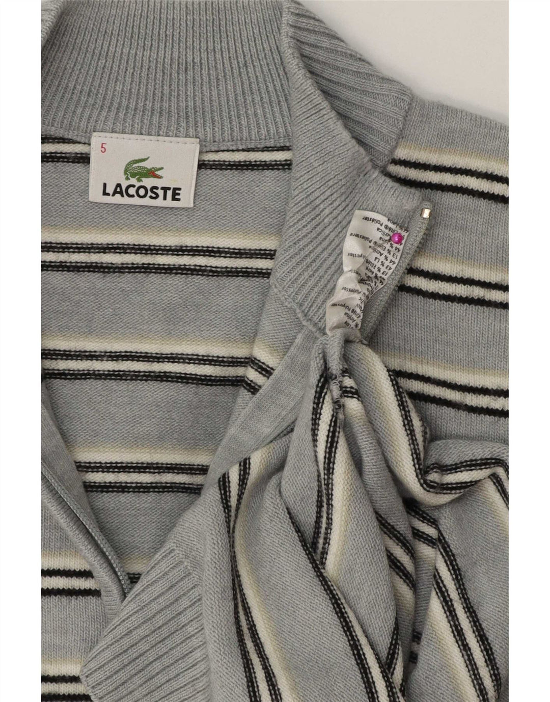Lacoste - Jersey con cuello y cremallera para hombre, talla 5, lana a rayas azul grande
