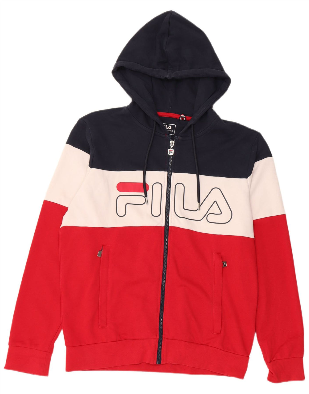 FILA Sudadera con capucha y cremallera gráfica para hombre, tamaño mediano, multicolor, color block