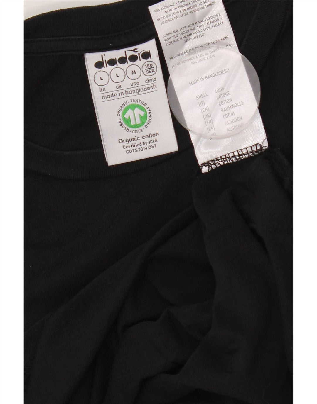 Diadora Hombre Camiseta Top Grande Negro Algodón