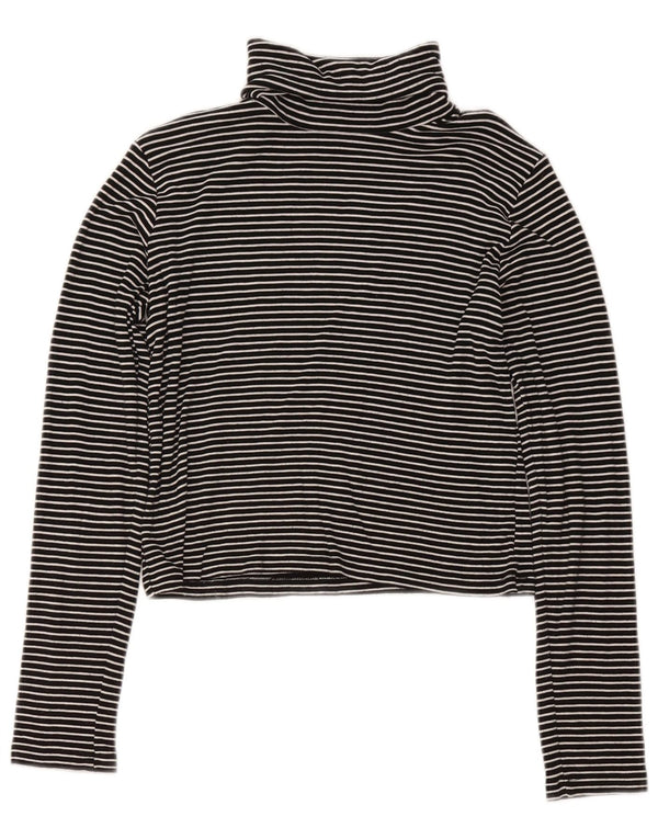 Zara Mujer Crop Top Manga Larga UK 44 Grande Viscosa Rayas Negras
