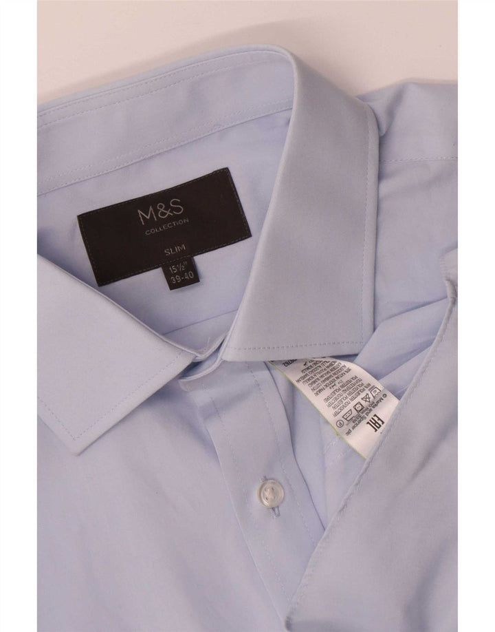 Marks & Spencer Camisa ajustada para hombre UK 39/40 15 1/2 Azul medio Poliéster