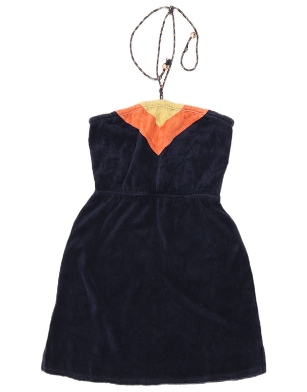 Juicy Couture Vestido halter de terciopelo para mujer UK 46 Large Azul marino Colorblock