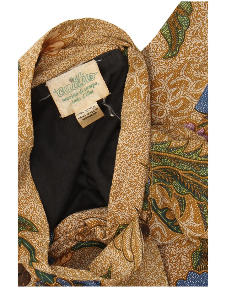 VINTAGE Mujer Manga Corta Bolero Top UK 20 2XL Algodón Floral Marrón