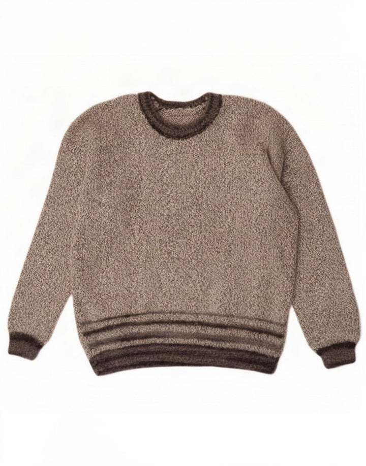 Vintage hombres barco cuello jersey suéter medio gris rayas