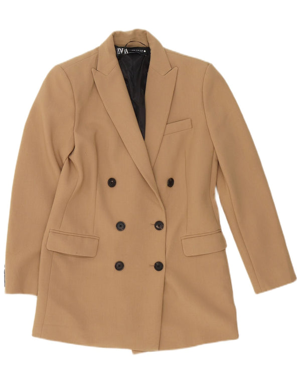 Zara Mujer Chaqueta Blazer Extragrande De Doble Botonadura UK 6 XS Beige