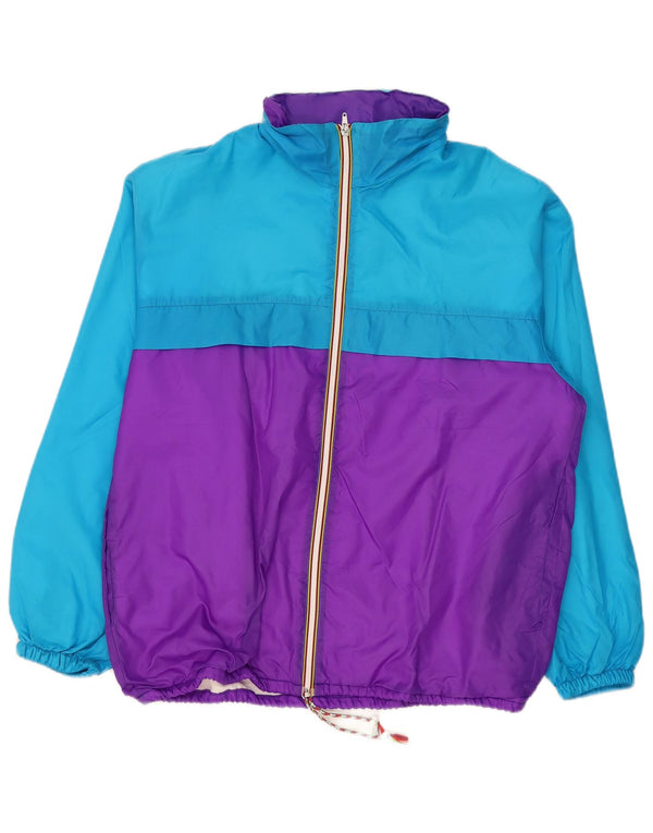 Vintage hombres con capucha chándal chaqueta superior medio azul colorblock deportes