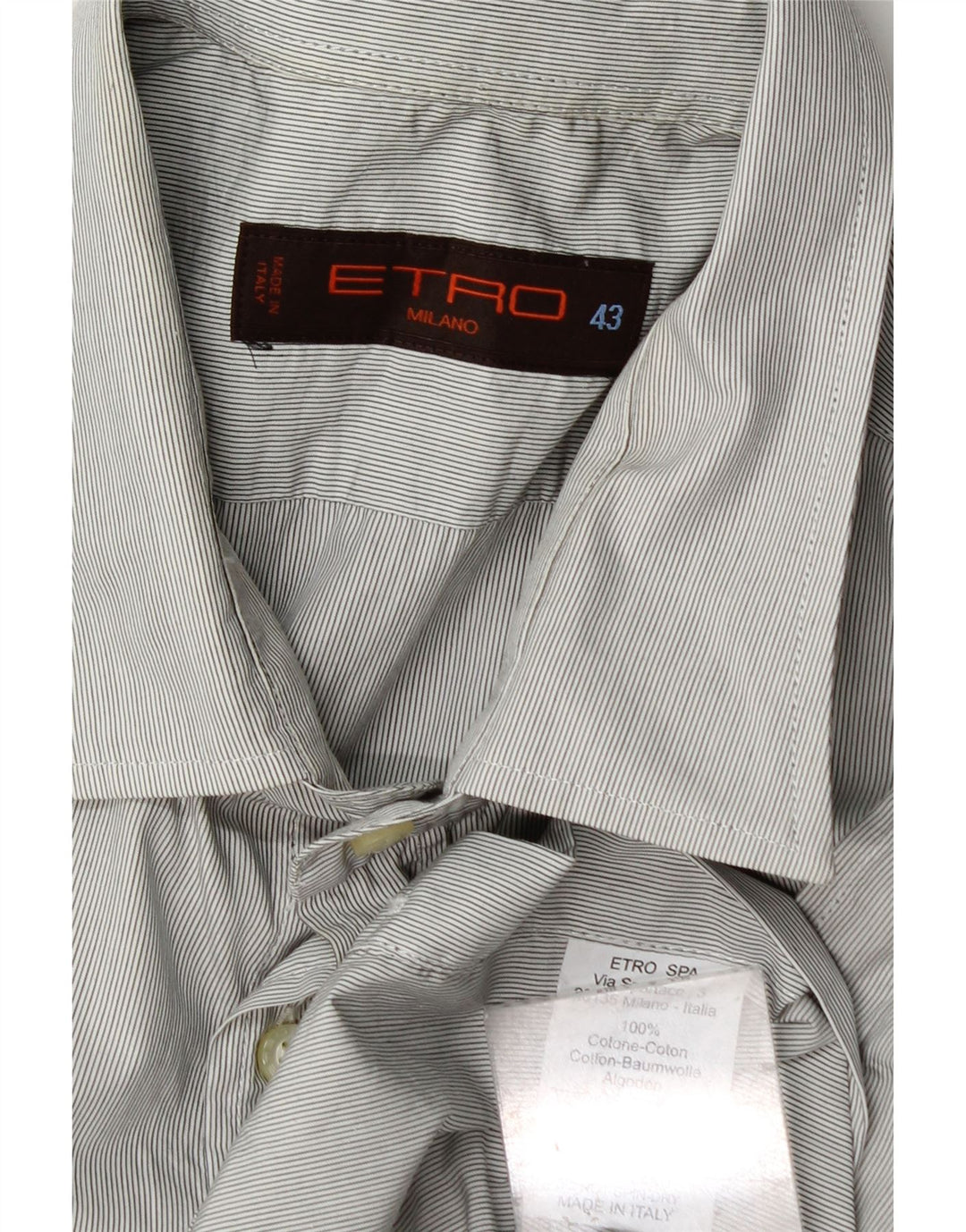Camisa Etro Hombre Talla 43 XL Algodón Gris Rayas
