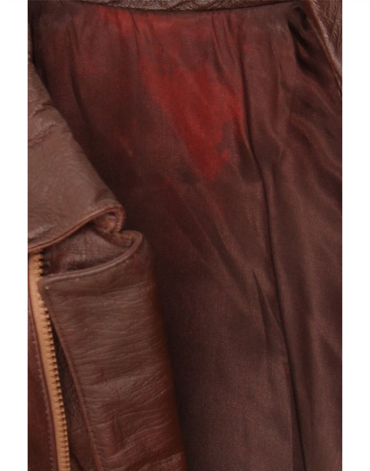 Abrigo de cuero vintage para hombre IT 48 Marrón medio