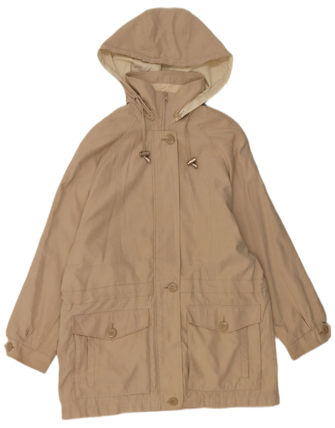 LONDON FOG Chaqueta utilitaria con capucha de gran tamaño para mujer UK 10 Small Beige