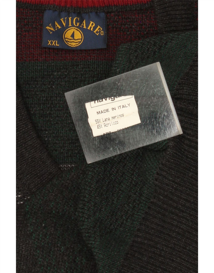 NAVIGARE Jersey con Cuello en V para Hombre 2XL Lana Merino Verde Argyle/Diamond