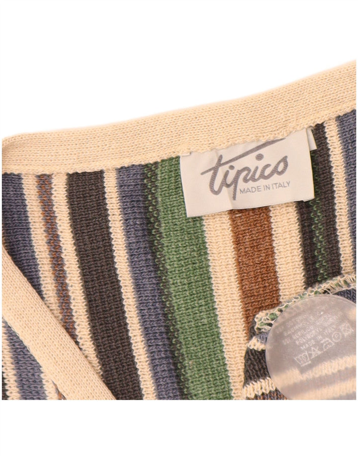 Vintage hombres Cardigan suéter grande multicolor rayas algodón