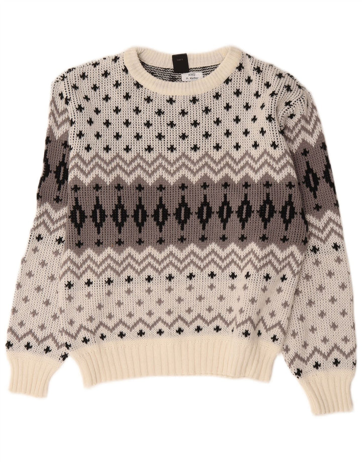 C&A Suéter tipo jersey con cuello redondo para hombre EU 48/50 Medium White Fair Isle